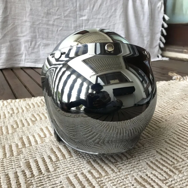 Vintage Open Face Retro Helmet - Зеркало Серебристый Хром Мотоцикл Открытое Лицо