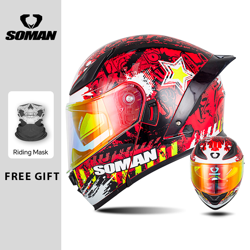 Модульный шлем SOMAN, откидной – обзор и цена Dual Visor Motorcycle Racing Helmet