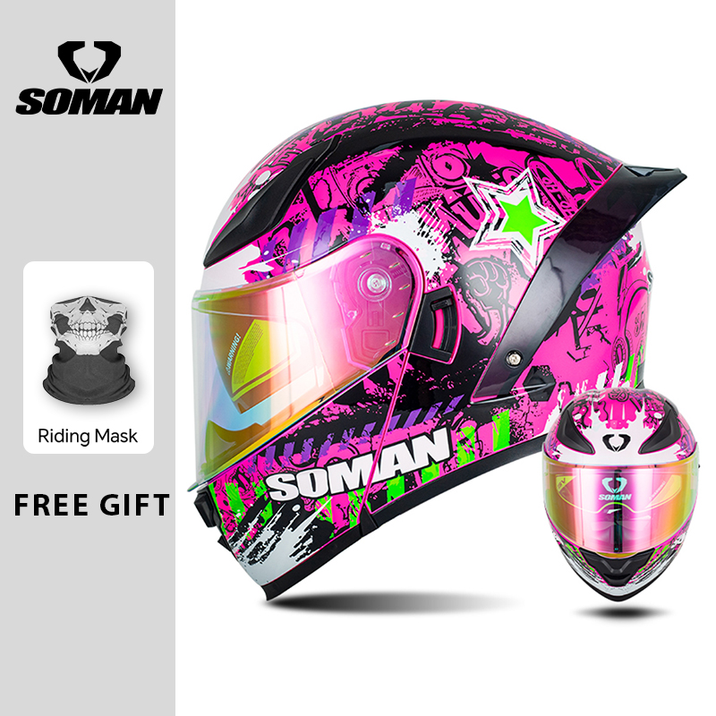 Модульный шлем SOMAN, откидной – обзор и цена Dual Visor Motorcycle Racing Helmet