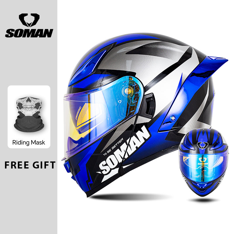Модульный шлем SOMAN, откидной – обзор и цена Dual Visor Motorcycle Racing Helmet
