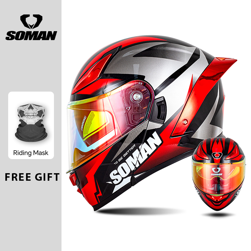Модульный шлем SOMAN, откидной – обзор и цена Dual Visor Motorcycle Racing Helmet